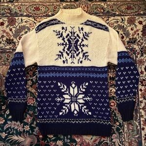Vintage Liz Claiborne Knit 100% Wool Sweater with Large Snowflakes